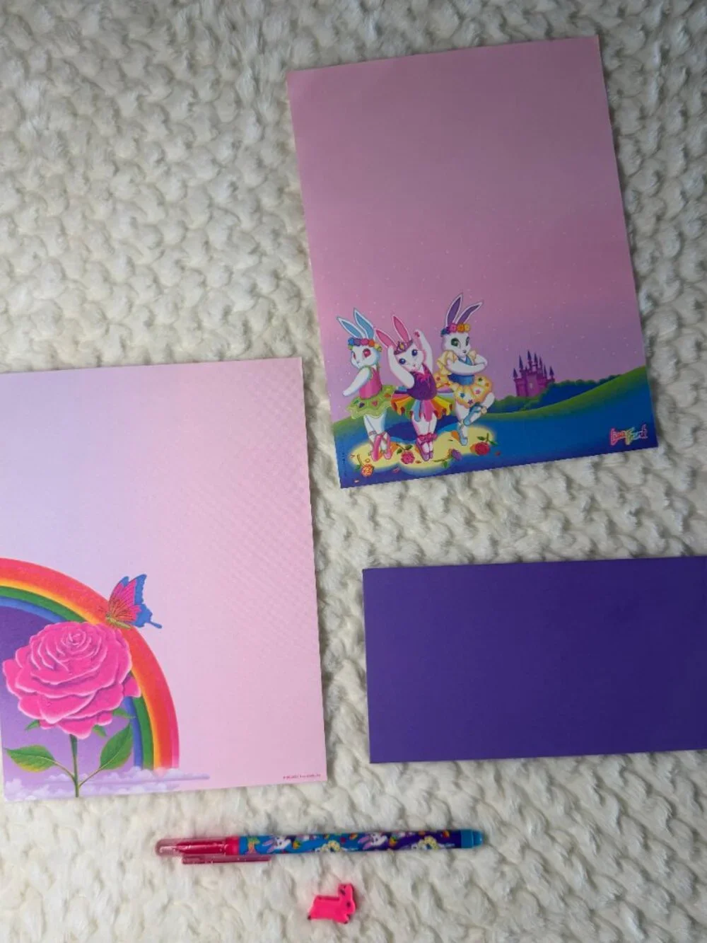 Vintage Lisa Frank Ballerina Bunnies & Rainbow Rose Butterfly Stationary Paper